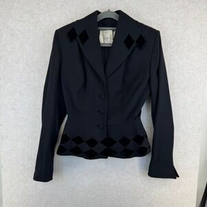 Vtg Lilli Ann Black Velvet Diamond Accent Blazer Jacket Womens